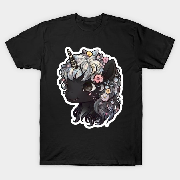 Kawaii Dark unicorn with cute eyes anime style cool hair T-Shirt by The-Dark-King